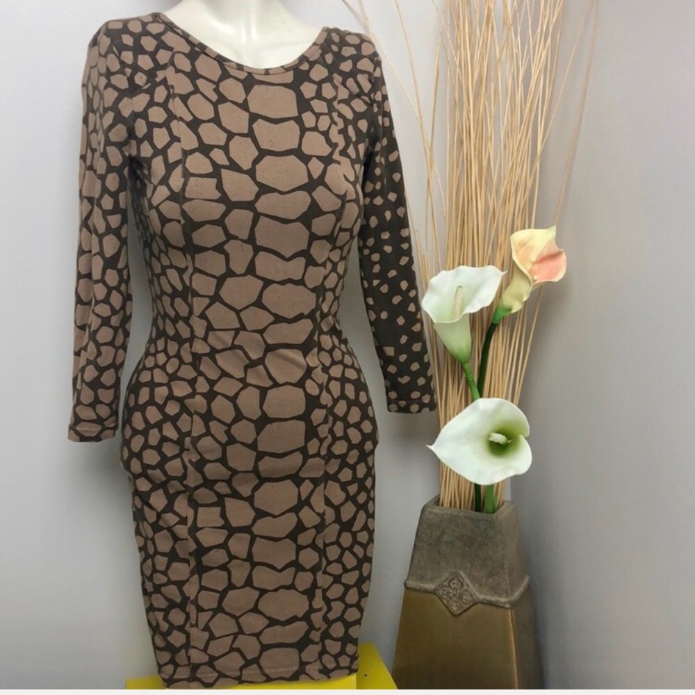 Aritzia Brown Patterned Elise Bodycon Dress Size S